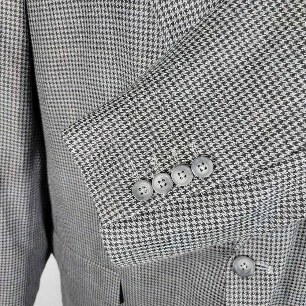 Croft Barrow Men's Sport Coat Blazer Two Button Gray‎ Houndstooth Poly Blend 48L